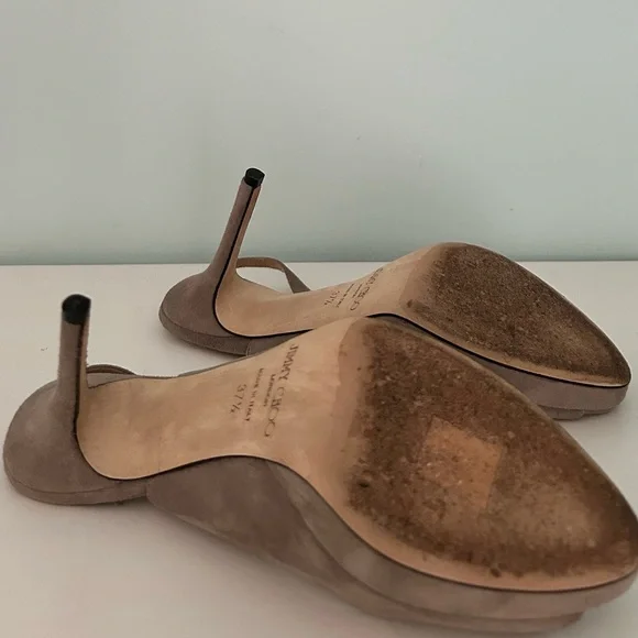 Like new Jimmy Choo Taupe Suede Slingback Peep-Toe Heels - Picture 5 of 8